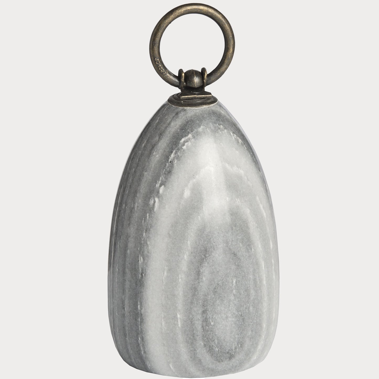 Close-up of Grey Marble & Brass Door Stop showcasing the natural marble texture and brass handle.