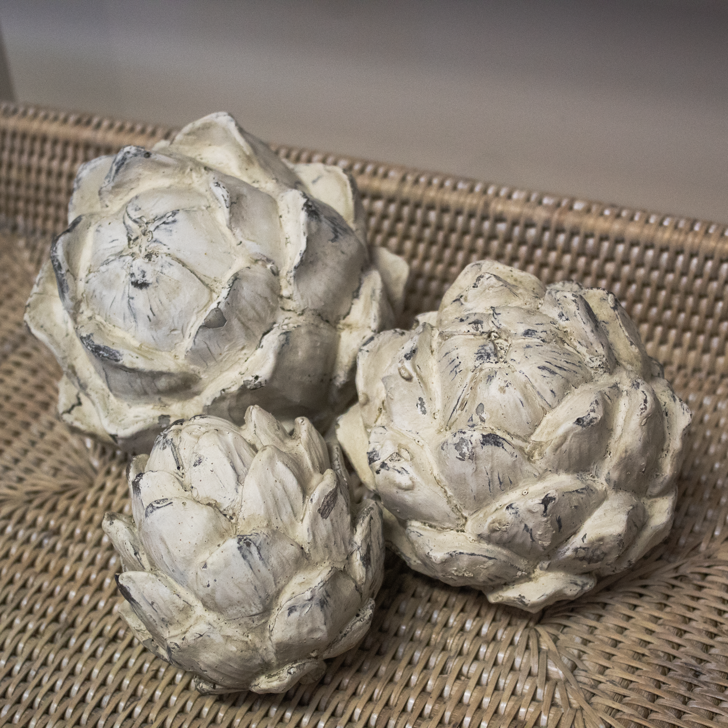 Close-up of Decorative Artichoke Sculpture showcasing its intricate, realistic textures.