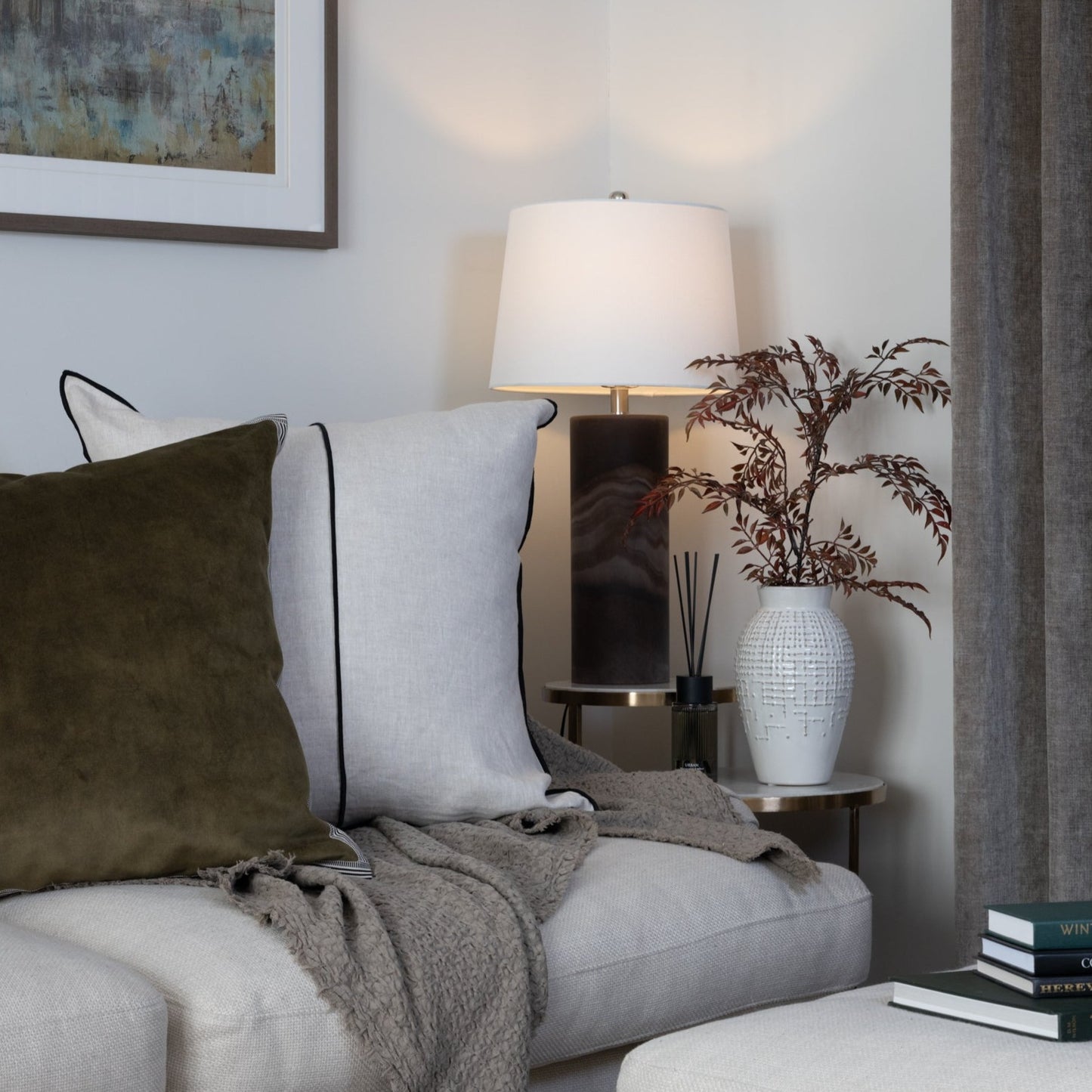 Brown Hand Blown Glass Table Lamp with Shade