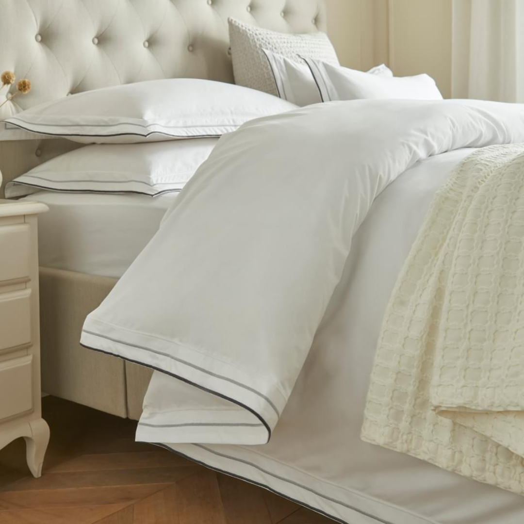 Cotton Percale Bedding in White/ Silver/ Charcoal