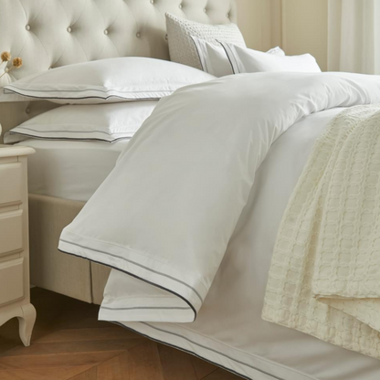 Cotton Percale Bedding in White/ Silver/ Charcoal